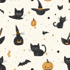 Cute Cartoon style Halloween Pattern. ai generated