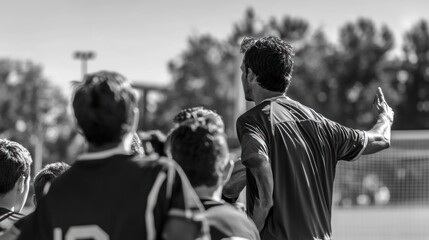 Fototapeta premium Soccer Coach Giving Instructions to Players