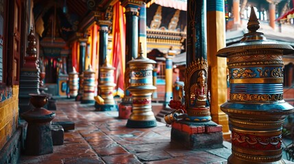 Fototapeta premium Nepalese prayer wheel in temple
