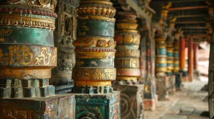 Nepalese prayer wheel in temple