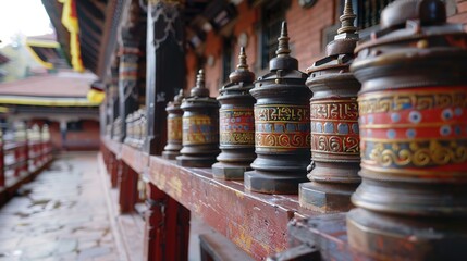 Nepalese prayer wheel in a temple