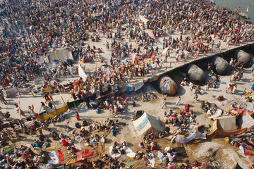 Aerial view of Kumbh fair, Allahabad, Uttar Pradesh, India