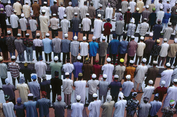 Aerial view of ramzan Id, Muslim people praying, Namaz, mass prayers, Bombay Mumbai, maharashtra, India