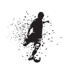 Soccer, football player kicking ball, footballer shoots and scores a goal, isolated vector silhouette, ink drawing, front view © michalsanca