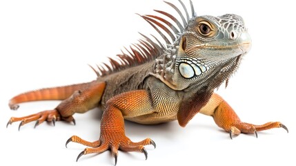Obraz premium Green Iguana with Orange Accents - A Reptilian Portrait