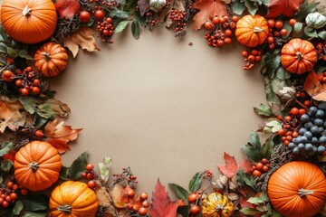 Obraz premium Beautiful autumn background with fallen leaves with place for text top view. ai generated