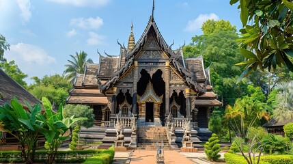 Naklejka premium Thailand temple wallpaper