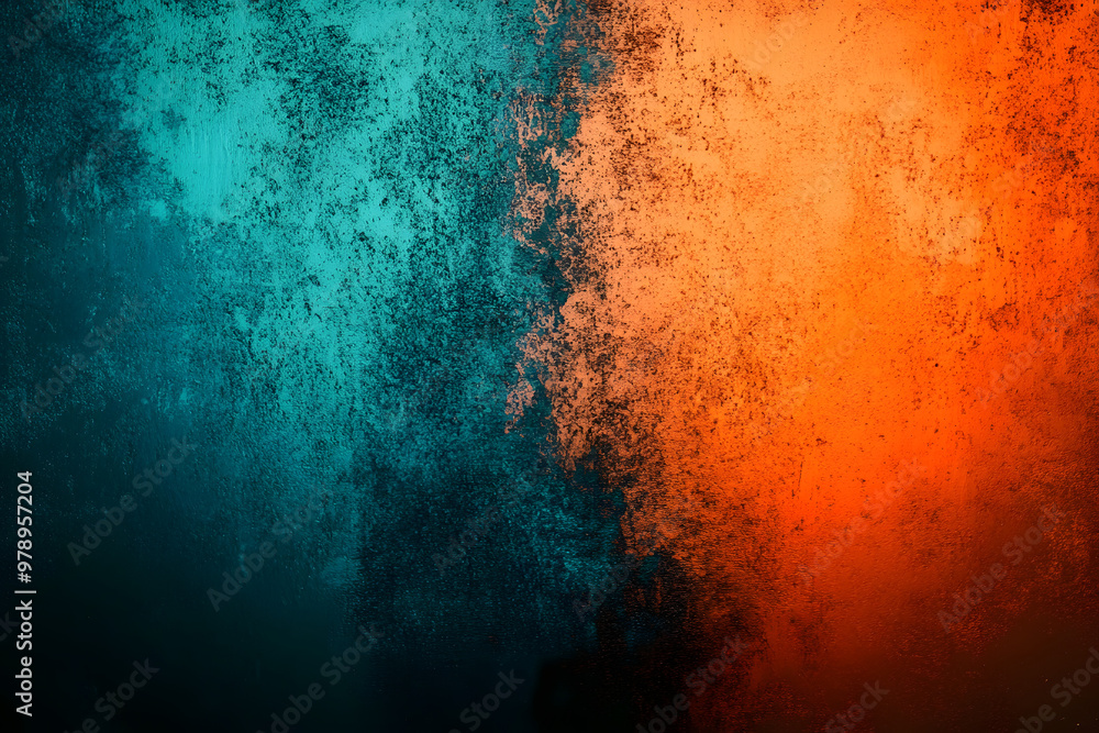 Poster this image features a teal and orange gradient background with a grainy texture. the color gradient 