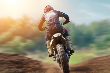 A motocross rider speeding through a dirt track, showcasing action and adventure.