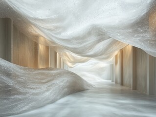 Modern White Interior Design With Draped Fabric Ceiling