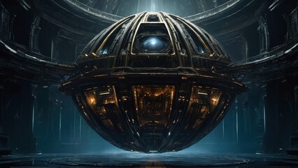 The grand and darkly elegant design of an alien spaceship, blending luxury with an ominous air