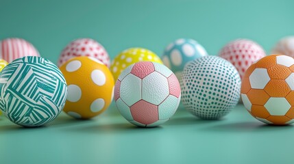 Fototapeta premium Colorful Patterned Balls on Turquoise Background