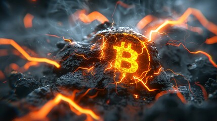 Fast Bitcoin blockchain transactions shown in digital lightning network.