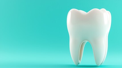 White Tooth  D Render on Turquoise Background