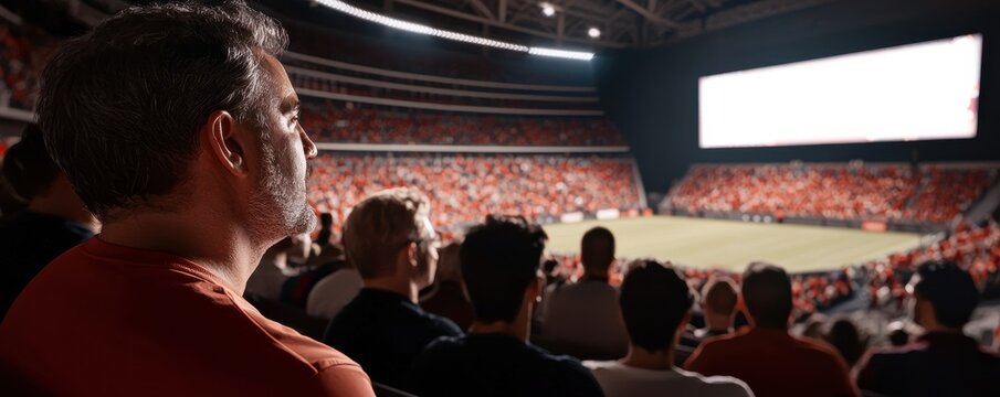 A vibrant crowd passionately watching a sports event in a packed stadium, highlighting the excitement of live entertainment.