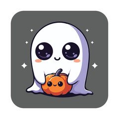 Adorable Ghost Holding a Pumpkin