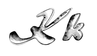 Fototapeta premium Black and white watercolor illustration of uppercase and lowercase 'K k,' with flowing lines and subtle gradients. Ideal for elegant design, typography, and contemporary branding projects.