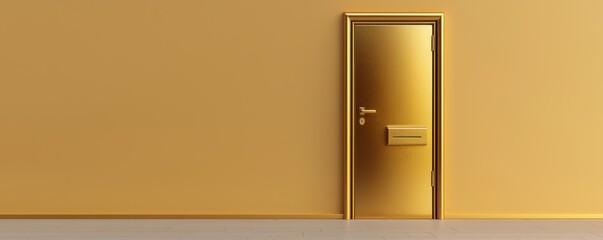 A sleek golden door against a minimalist yellow wall, inviting exploration and signifying potential opportunities ahead.