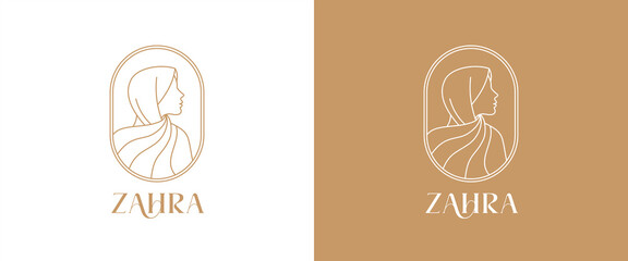 hijab logo template for headdress boutique or muslim store. with line art design style