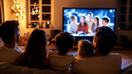 Family Watching TV Together at Home in the Evening