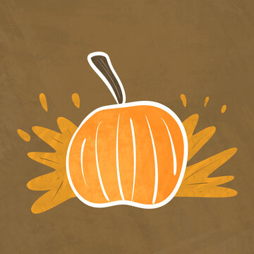 Orange pumpkin illustration with splashes on a brown background