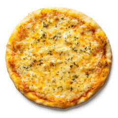 Top view quattro formaggi cheese pizza isolated on white background
