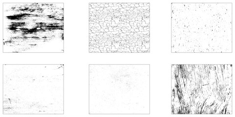Grunge overlay textures with dust grain isolated on white background vector. Set of Black and white grunge. Distress overlay texture. Surface dust and rough dirty wall background concept.