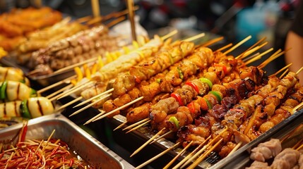 Naklejka premium Asian street food wallpaper