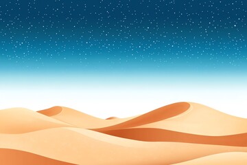 Produce a captivating long shot icon capturing a vast desert dune under a starlit sky, with soft sand textures and subtle shadows, ideal for a digital sand painting effect