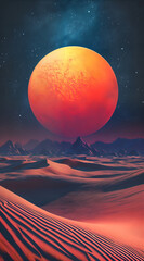 Cosmic Desert with Glowing Red Planet wallpaper