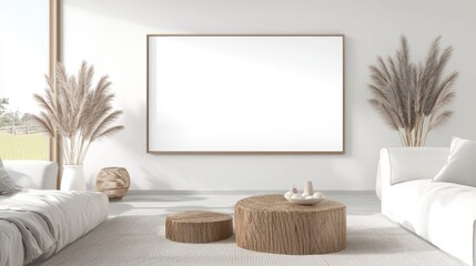 Minimalist Living Room Interior with Blank Canvas Mockup