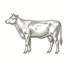 Fototapeta premium engraving of a cow standing in a field, with a white background
