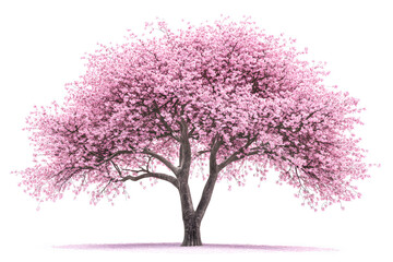 Obraz premium Sakura tree with pink blossoms stands alone against a white background