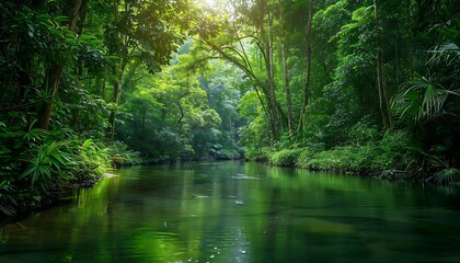 Obraz premium A river with trees and bushes dense forest