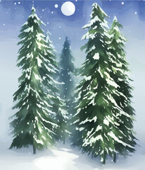 winter forest at night vector