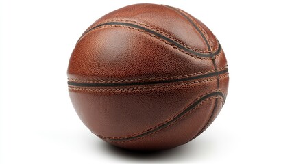 Brown Leather Basketball on White Background