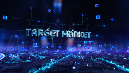 Target Market - businessman working with virtual reality at office.