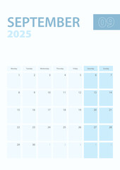 Vertical calendar page of September 2025, Week starts from Monday.