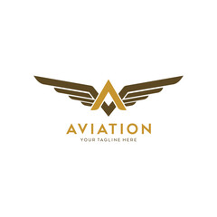 A and V letter logo with wing elements