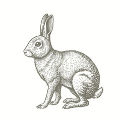engraving of a drawing of a rabbit sitting down