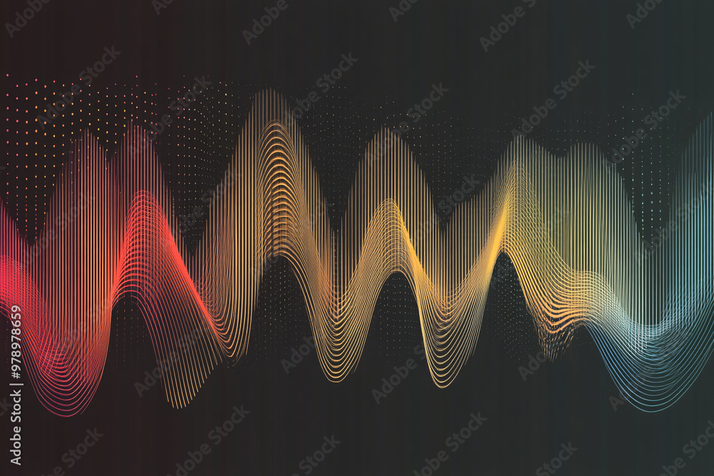 Poster vibrant abstract sound wave flowing with gradient colors of red yellow and blue on a dark backdrop d