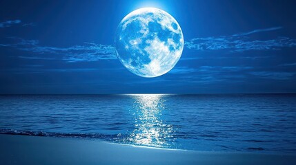 Full Moon Over Ocean Waves at Night