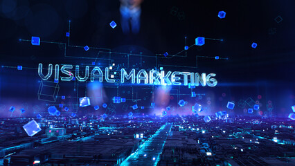 Visual Marketing - businessman working with virtual reality at office.