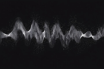 monochrome abstract sound wave with a flowing organic shape against a black background creating a visual audio effect