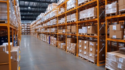 Warehouse Storage Shelves Full of Cardboard Boxes