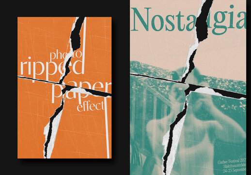 Ripped Poster Paper Photo Effect Mockup