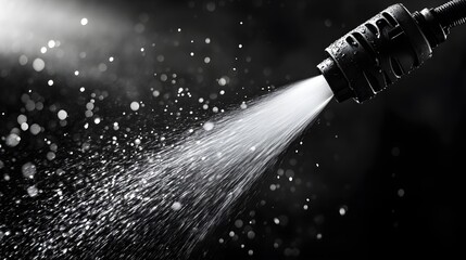 A pressure washer nozzle in action, cleaning an industrial wall, revealing fresh surfaces through the powerful spray, Modern Photography, Sharp Focus, Monochrome Tones