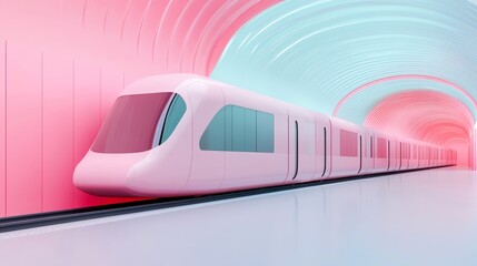 Fototapeta premium Futuristic High-Speed Train Gliding Through Vibrant Tunnel