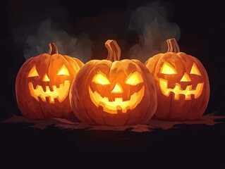 Glowing Pumpkins - A Spooky Halloween Scene