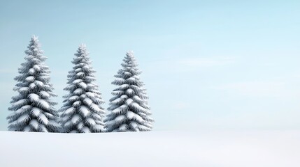 Fototapeta premium Snowy Winter Landscape with Fir Trees and Clear Sky